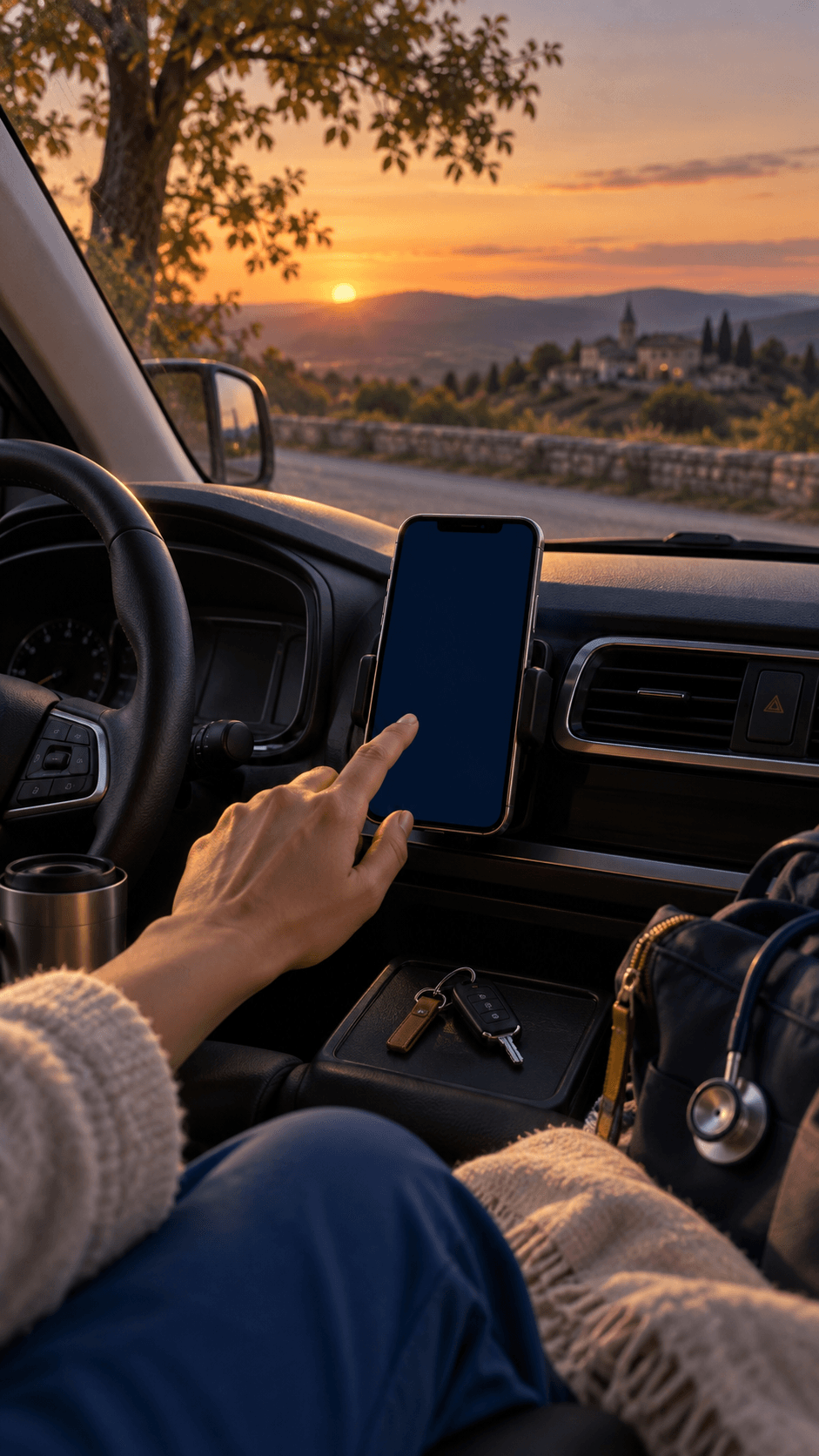 Téléphone dans une voiture garée à la fin de la tournée